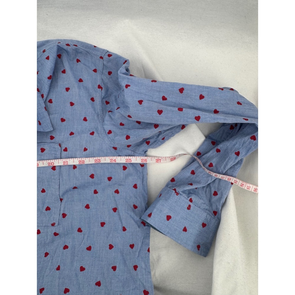 St Johns Bay Womens XXL Oversized Shirt Blue Red Heart Print Cotton Button Down - Picture 4 of 5